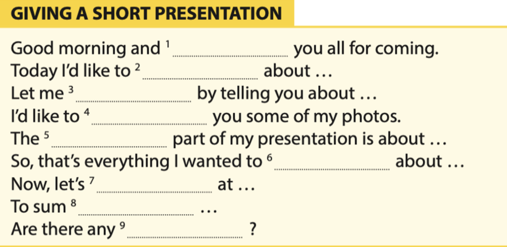 An activity on giving a short presentation from Life, Third Edition.
