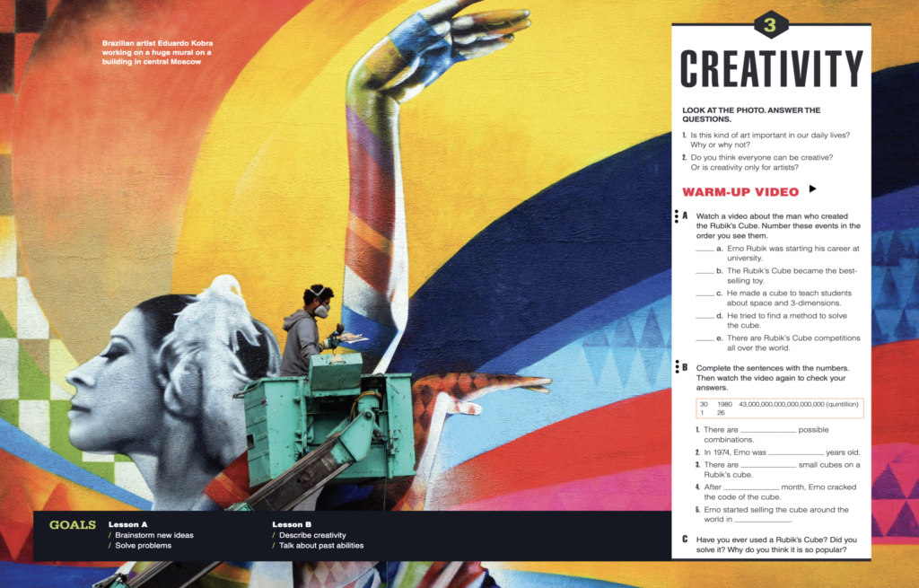 A unit opener from a unit on Creativity from World Link, Fourth Edition.